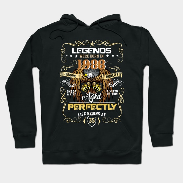 Eagle Legends Were Born In 1988 Life Begins At 35 Birthday Hoodie by Red and Black Floral